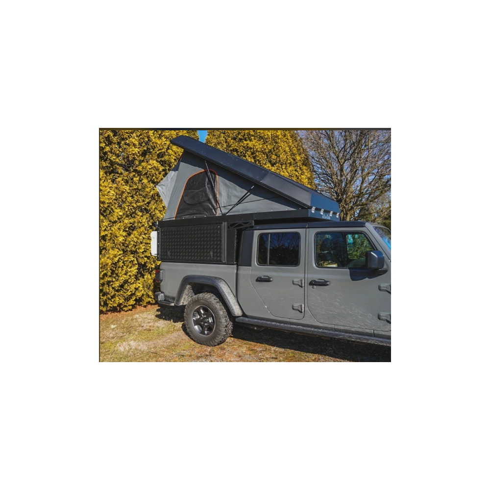 CANOPY CAMPER ALU-CAB VERSION AC20 CONFORT NOIR POUR JEEP GLADIATOR JT DOUBLE CABINE A PARTIR DE 2020 (KIT DE MONTAGE INCLUS)