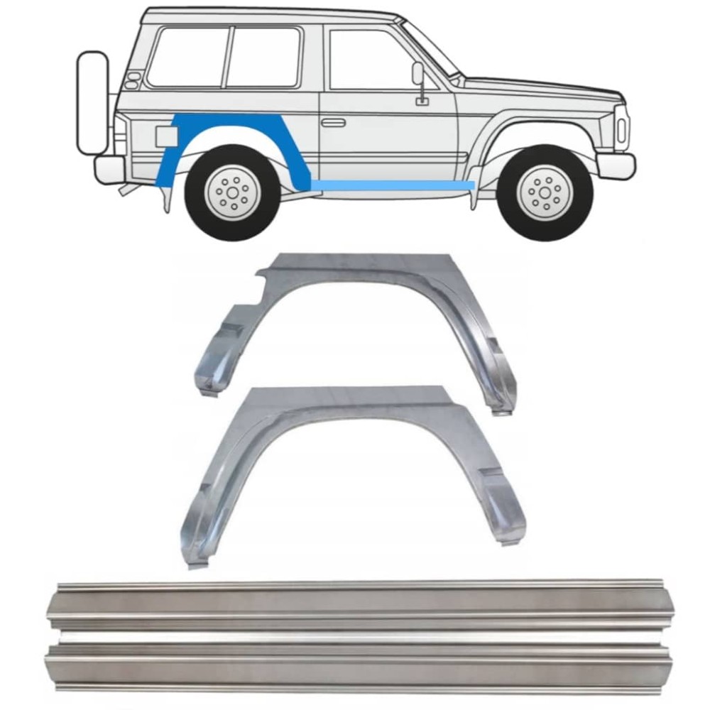 Tôle de réparation de PASSAGE DE ROUE ARRIÈRE + PANNEAU DE RÉPARATION DU SEUIL Gauche + Droit Nissan patrol GR y60 2 portes Tôle de réparation de PASSAGE DE ROUE ARRIÈRE + PANNEAU DE RÉPARATION DU SEUIL Gauche + Droit Nissan patrol GR y60 2 portes