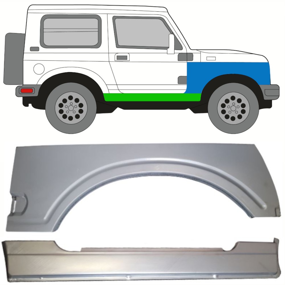 Panneau de réparation du seuil + panneau de réparation de l'aile avant pour Suzuki Samurai 1981-1998 / Droite / Panneau de réparation du seuil + panneau de réparation de l'aile avant pour Suzuki Samurai 1981-1998 / Droite /