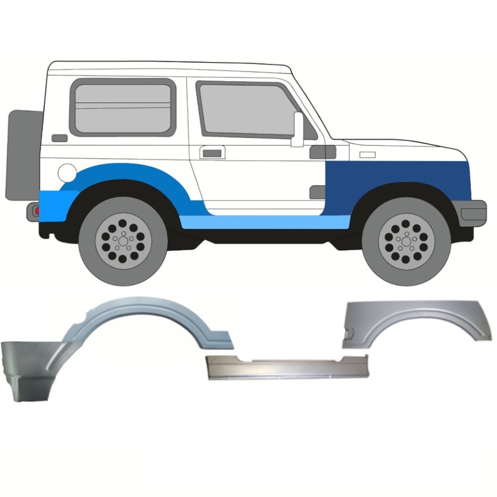 PANNEAU D'AILE AVANT + PANNEAU D'AILE ARRIÈRE + PANNEAU DE RÉPARATION DE SEUIL / DROIT POUR SUZUKI SAMURAI 1981-2004 PANNEAU D'AILE AVANT + PANNEAU D'AILE ARRIÈRE + PANNEAU DE RÉPARATION DE SEUIL / DROIT POUR SUZUKI SAMURAI 1981-2004