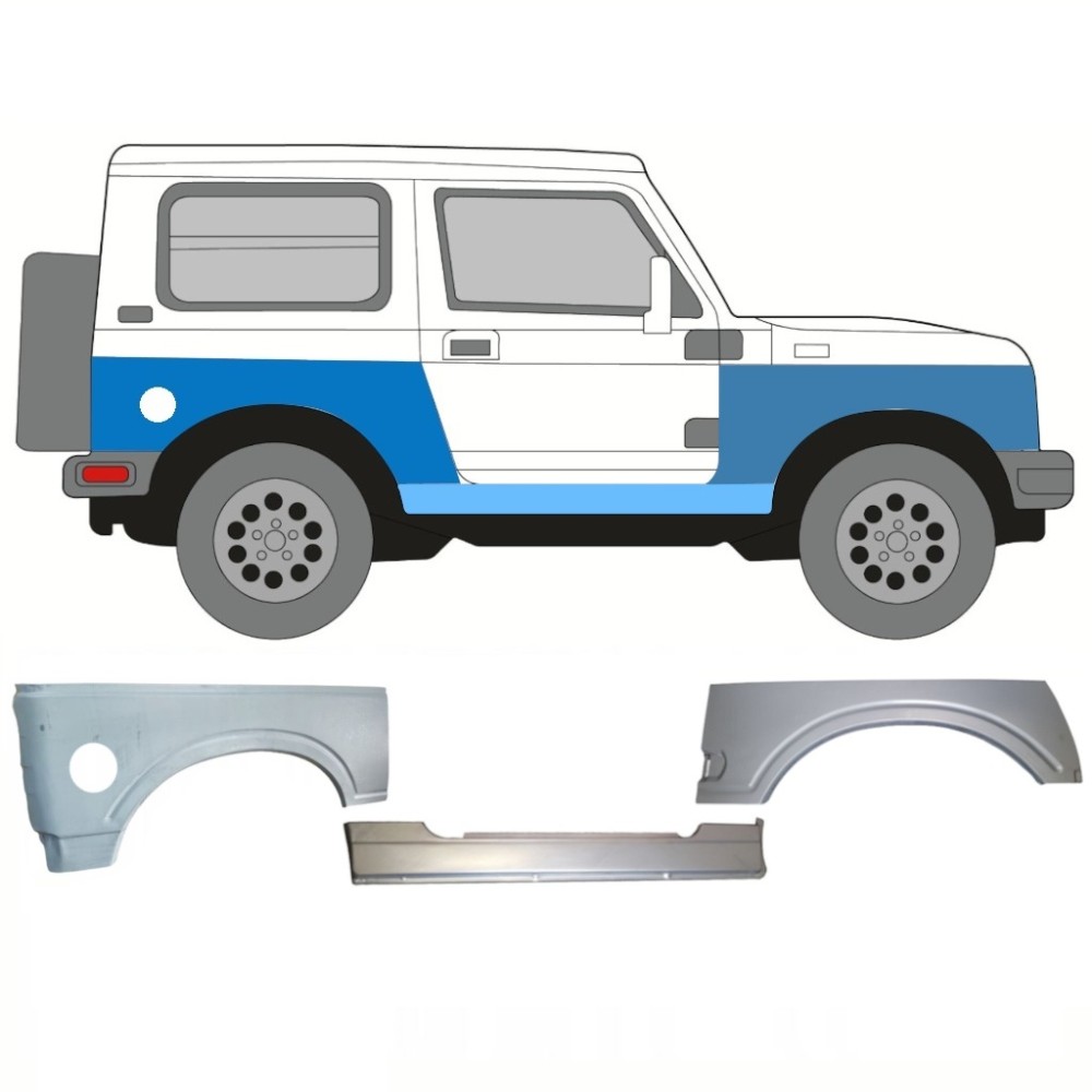 PANNEAU D'AILE AVANT + PANNEAU D'AILE ARRIÈRE + PANNEAU DE RÉPARATION DE SEUIL / DROIT POUR SUZUKI SAMURAI 1981-2004 PANNEAU D'AILE AVANT + PANNEAU D'AILE ARRIÈRE + PANNEAU DE RÉPARATION DE SEUIL / DROIT POUR SUZUKI SAMURAI 1981-2004