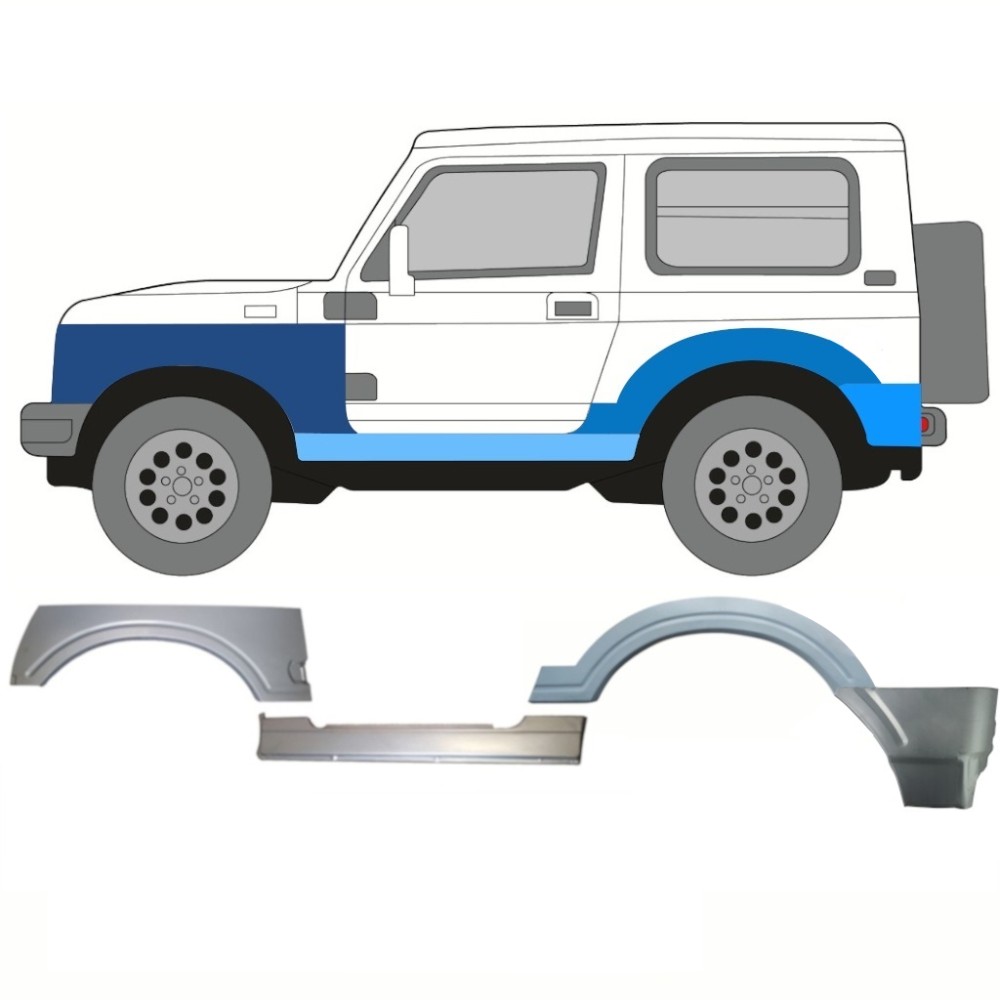PANNEAU D'AILE AVANT + PANNEAU D'AILE ARRIÈRE + PANNEAU DE RÉPARATION DE SEUIL / GAUCHE POUR SUZUKI SAMURAI 1981-2004 PANNEAU D'AILE AVANT + PANNEAU D'AILE ARRIÈRE + PANNEAU DE RÉPARATION DE SEUIL / GAUCHE POUR SUZUKI SAMURAI 1981-2004