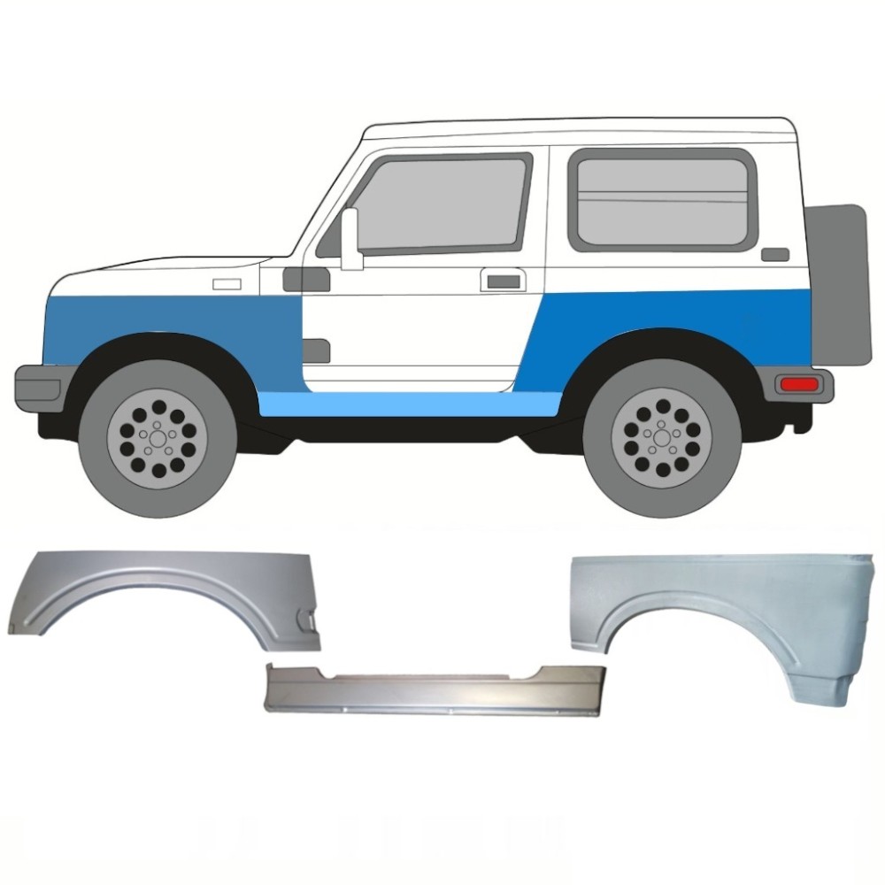 PANNEAU D'AILE AVANT + PANNEAU D'AILE ARRIÈRE + PANNEAU DE RÉPARATION DE SEUIL / GAUCHE POUR SUZUKI SAMURAI 1981-2004 PANNEAU D'AILE AVANT + PANNEAU D'AILE ARRIÈRE + PANNEAU DE RÉPARATION DE SEUIL / GAUCHE POUR SUZUKI SAMURAI 1981-2004