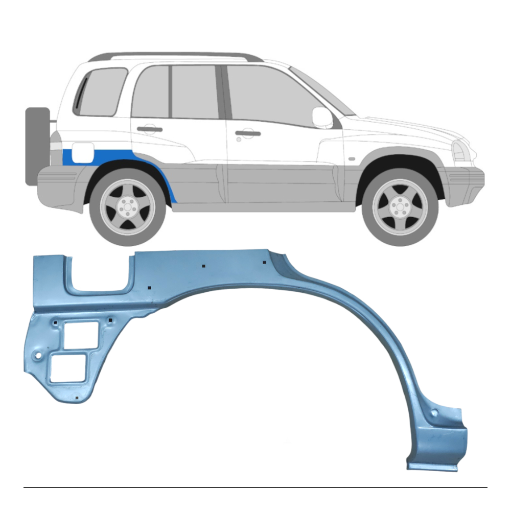 PASSAGE DE ROUE ARRIÈRE DROIT AVEC TROUS SUZUKI GRAND VITARA 1997-2005