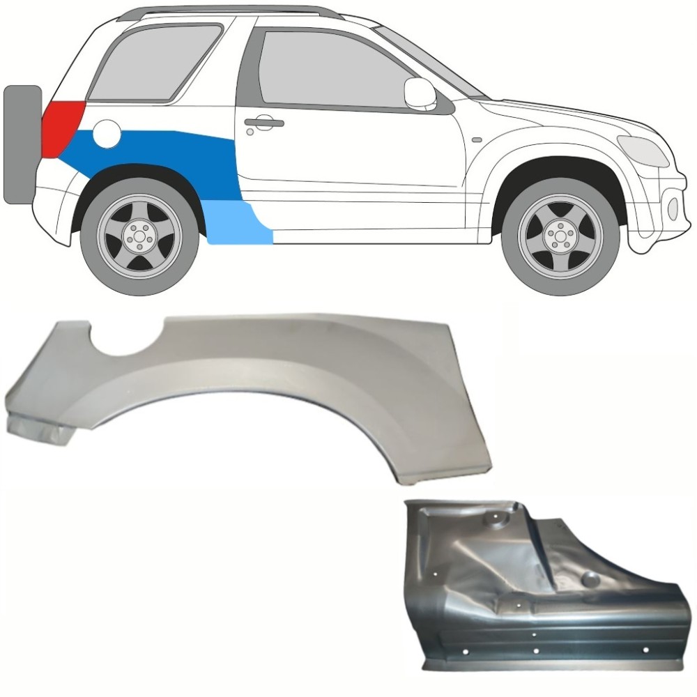 PASSAGE DE ROUE ARRIÈRE + RÉPARATION DE SEUIL / ENSEMBLE / GAUCHE POUR SUZUKI GRAND VITARA 2005-2012 PASSAGE DE ROUE ARRIÈRE + RÉPARATION DE SEUIL / ENSEMBLE / GAUCHE POUR SUZUKI GRAND VITARA 2005-2012