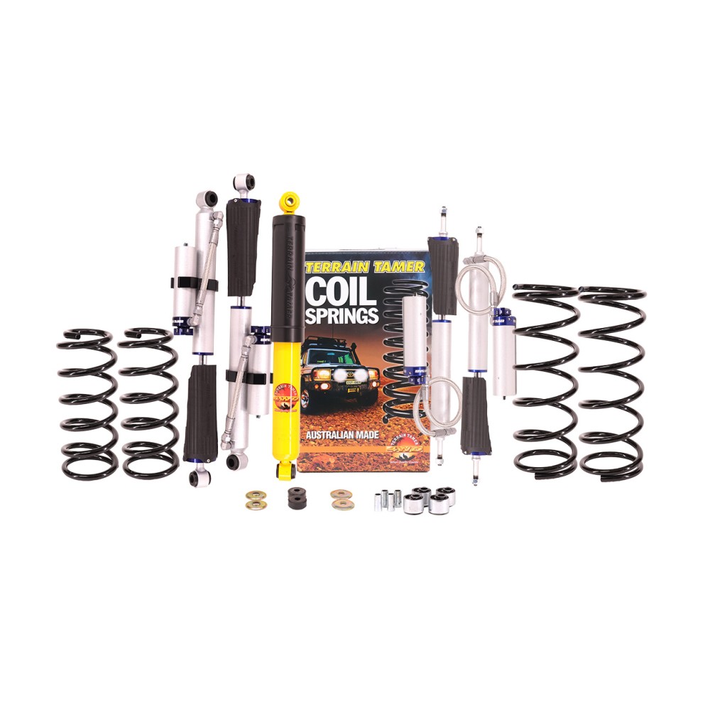 KIT DE SUSPENSION TERRAIN TAMER AVEC AMORTISSEUR PRO SHOCK REHAUSSE +40/50MM POUR NISSAN PATROL Y60 / Y61 CHASSIS LONG