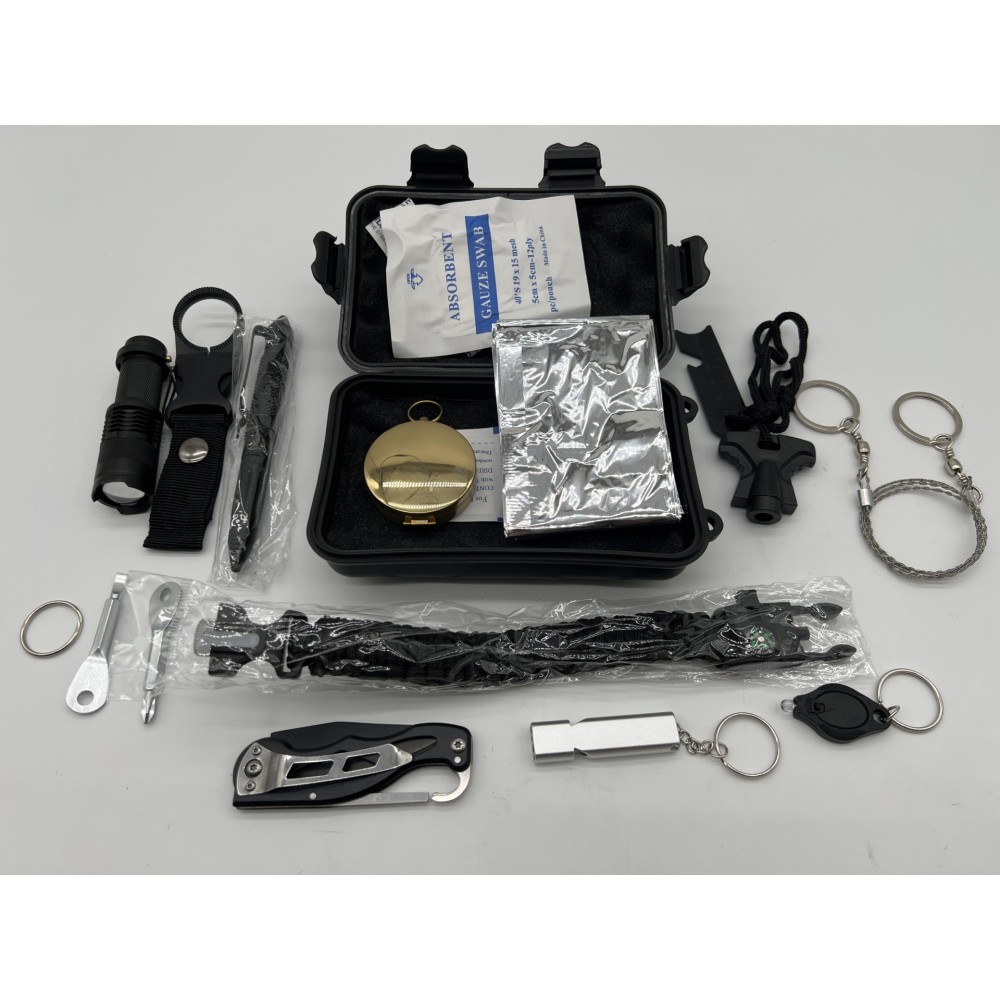 Coffret étanche 18 pièces survie & accessoires tactiques DTC Parts