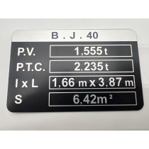 Plaque de tare BJ40 DTC Parts pour Toyota Land Cruiser 4x4