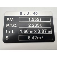 Plaque de tare BJ40 DTC Parts pour Toyota Land Cruiser 4x4