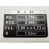 Plaque de tare BJ43 DTC Parts pour Toyota Land Cruiser 40