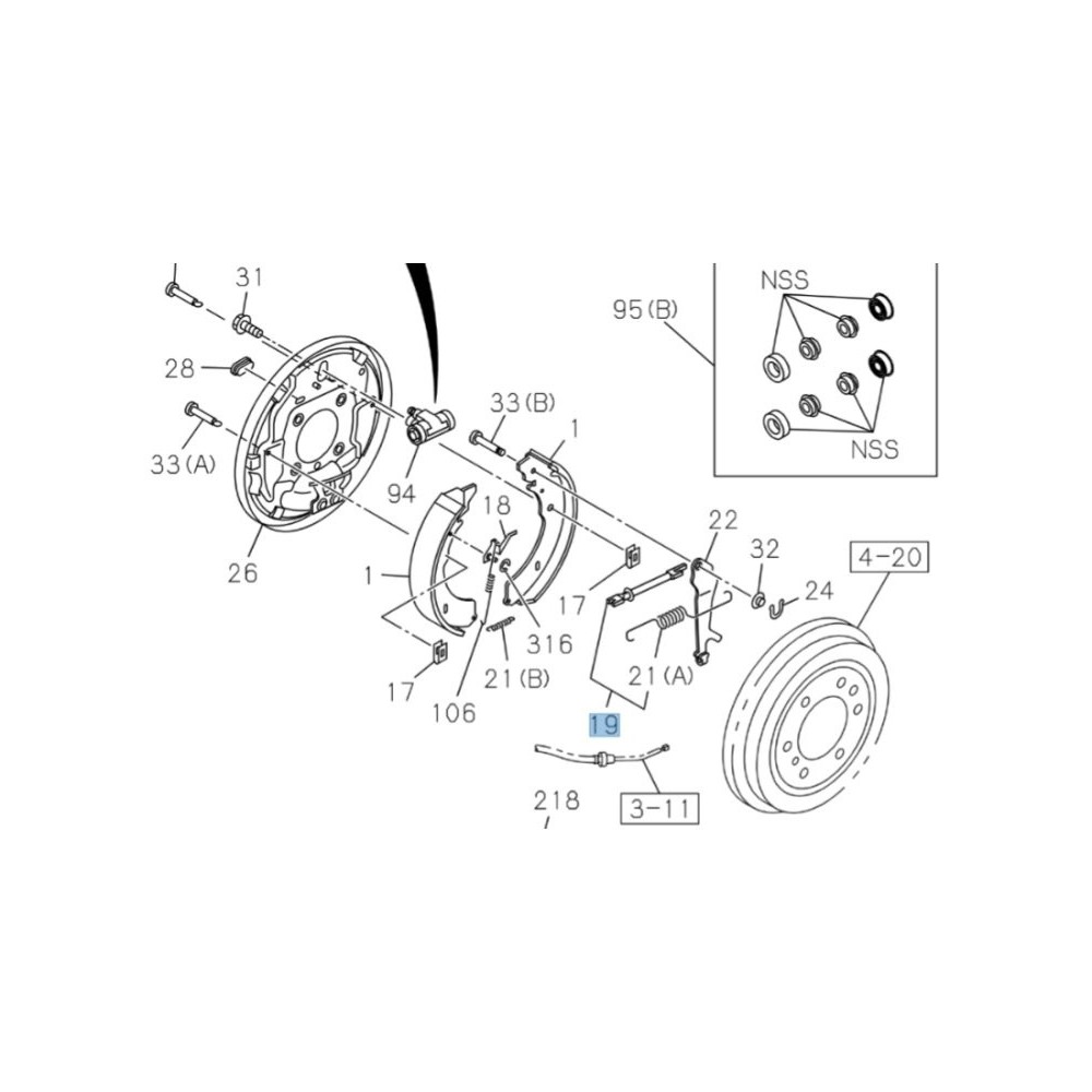Kit ressort droit mâchoire arrière Isuzu D-Max 2012-2024, origine