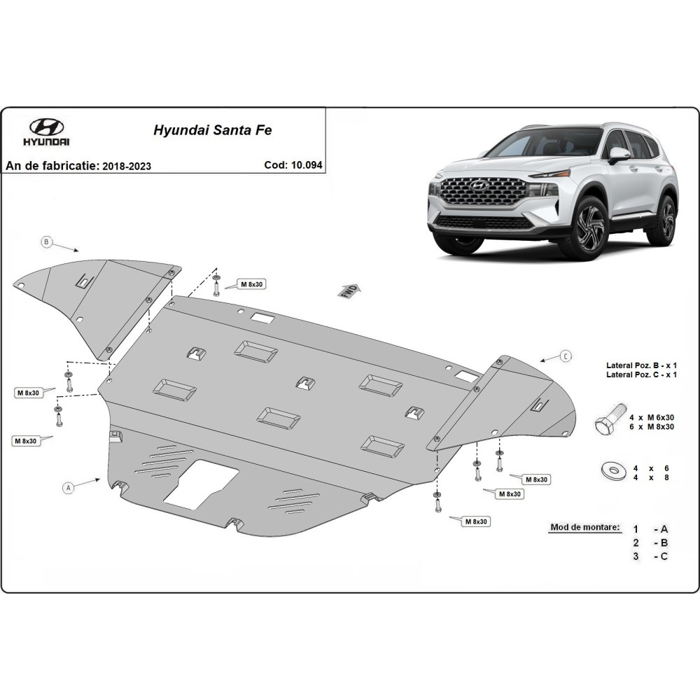 Protection sous moteur et de la boîte de vitesse Hyundai Santa Fe