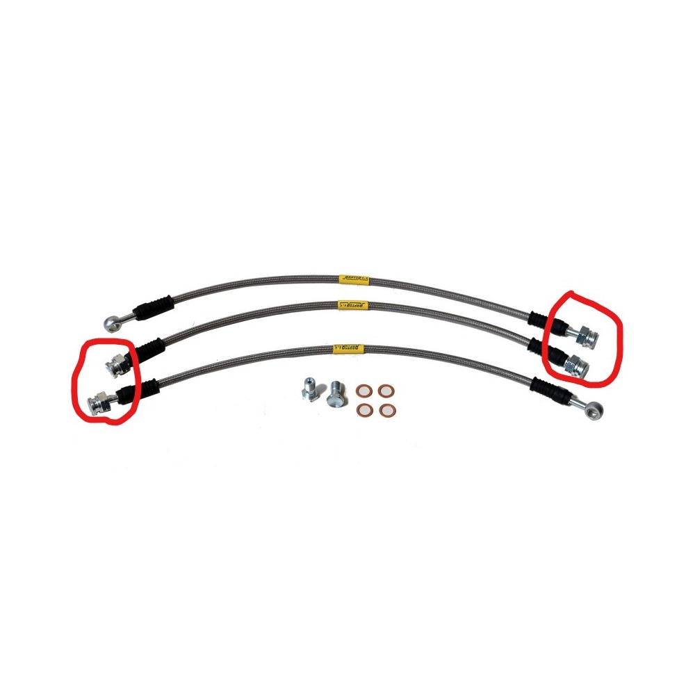 KIT DE 3 FLEXIBLES DE FREIN +10 CM embouts femelle KIT DE 3 FLEXIBLES DE FREIN +10 CM embouts femelle